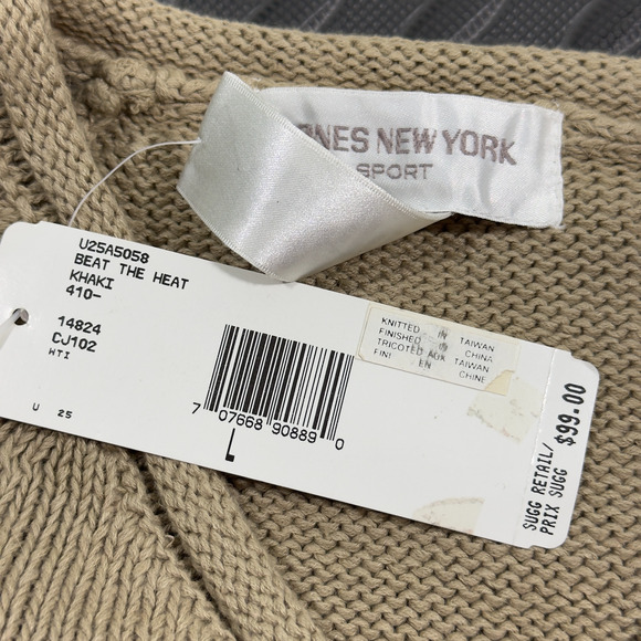 Jones New York Sport Sweater Woman's Lg Khaki Cable-Knit Long Raglan Sleeve Cozy - Picture 4 of 8